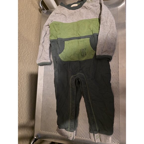 Burt's Bees Baby Green Gray Long Sleeve One Piece Romper Infant Size 12 Months - Picture 1 of 4